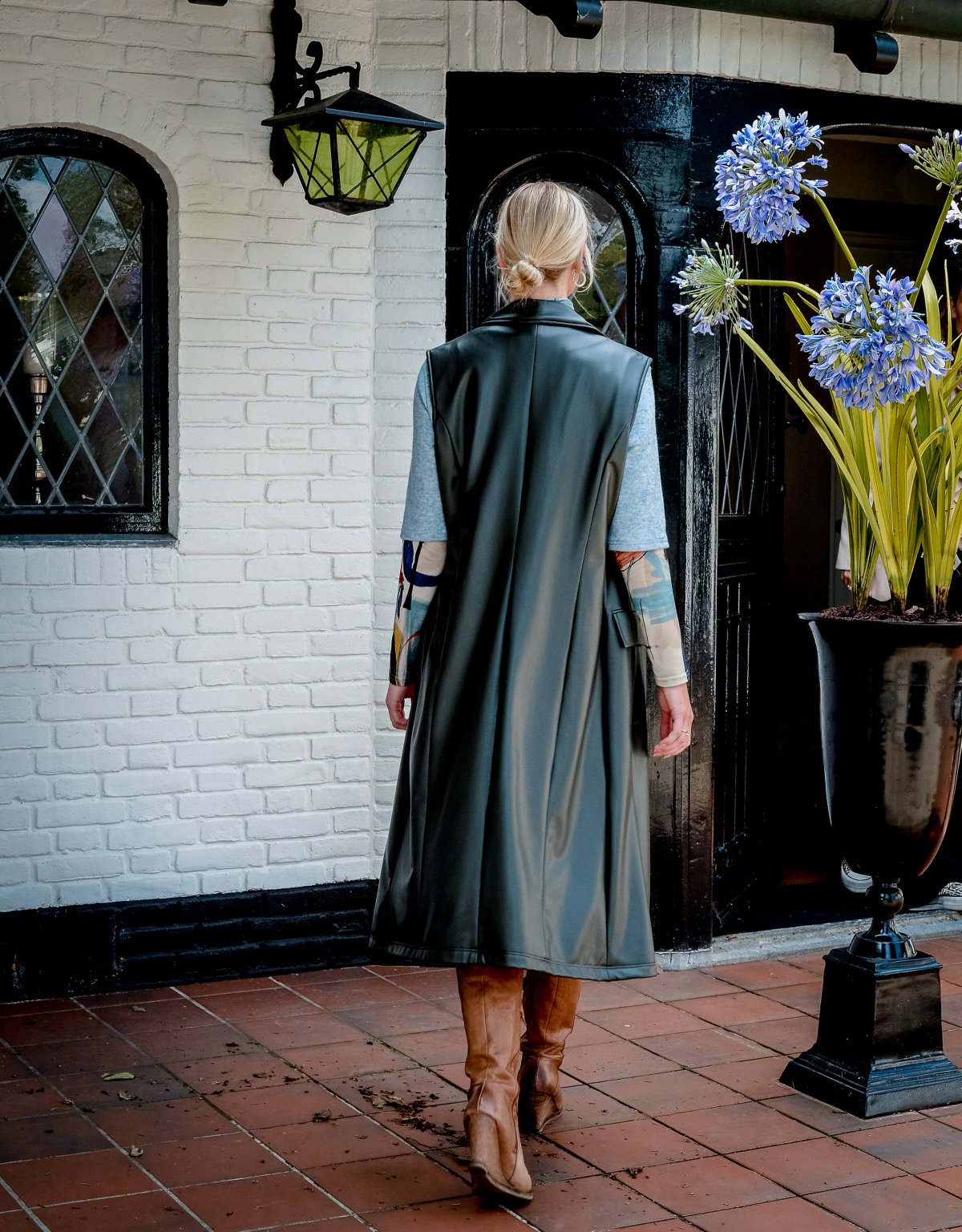 leatherlook gilet leathergilet brei jurk print